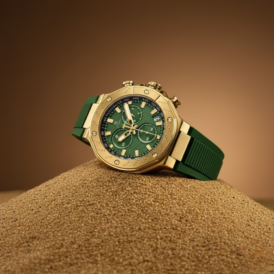 Romano Green Dial Men’s Watch — Gold Case & Green Silicone Strap