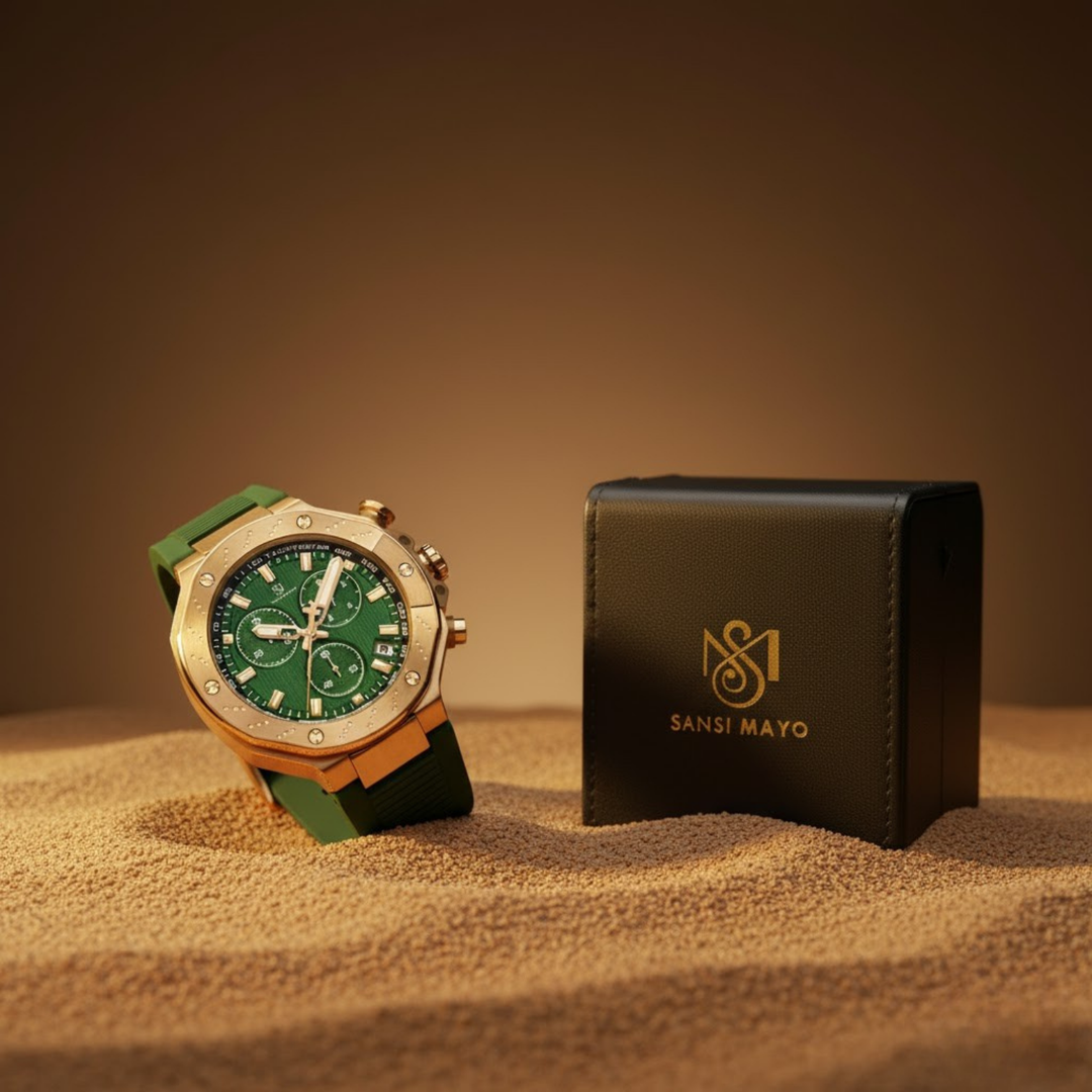 Romano Green Dial Men’s Watch — Gold Case & Green Silicone Strap