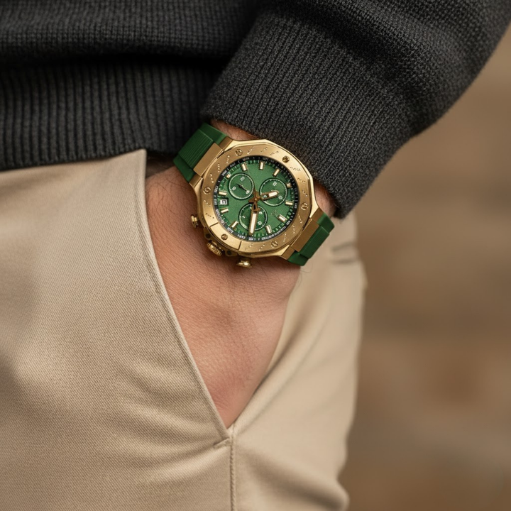 Romano Green Dial Men’s Watch — Gold Case & Green Silicone Strap