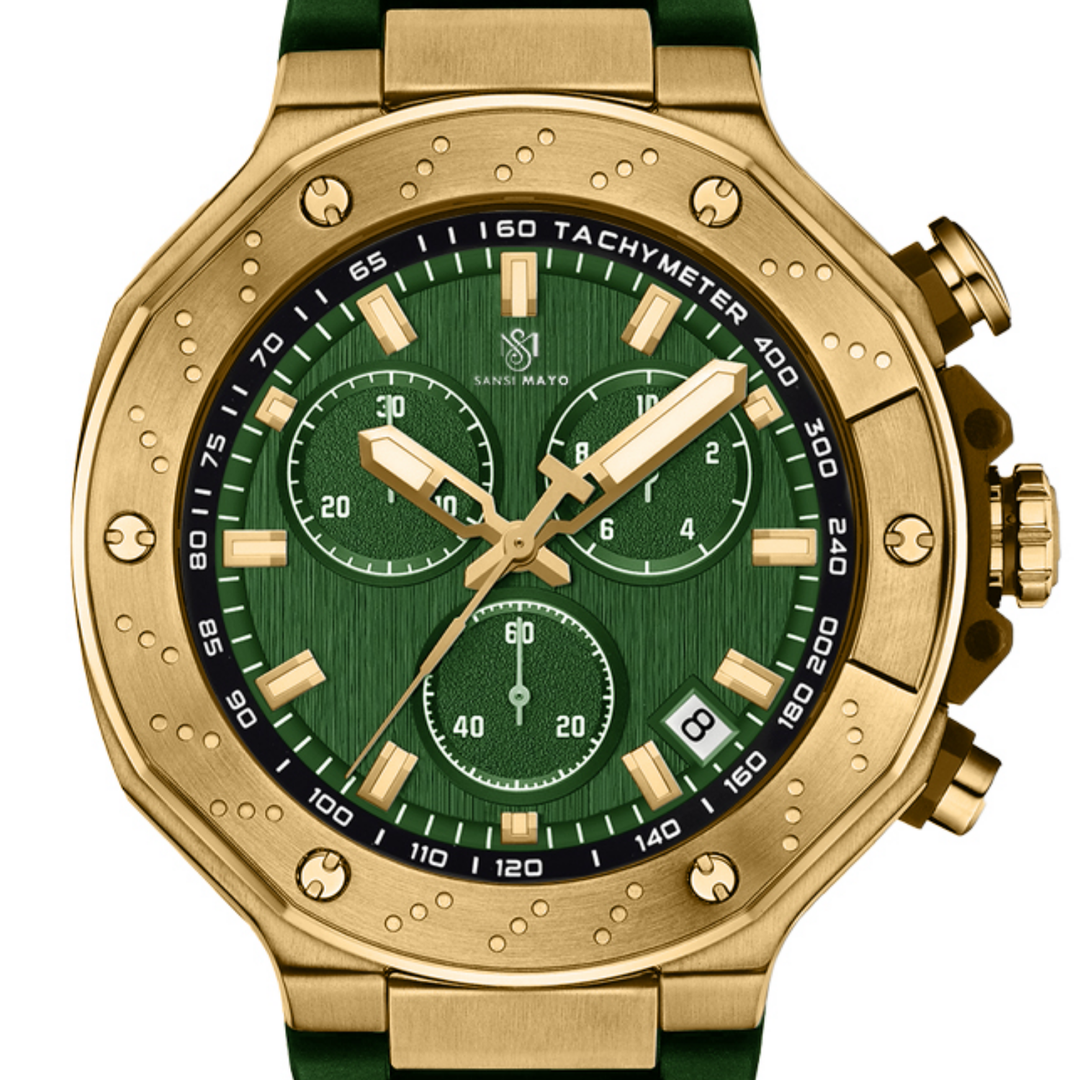 Romano Green Dial Men’s Watch — Gold Case & Green Silicone Strap