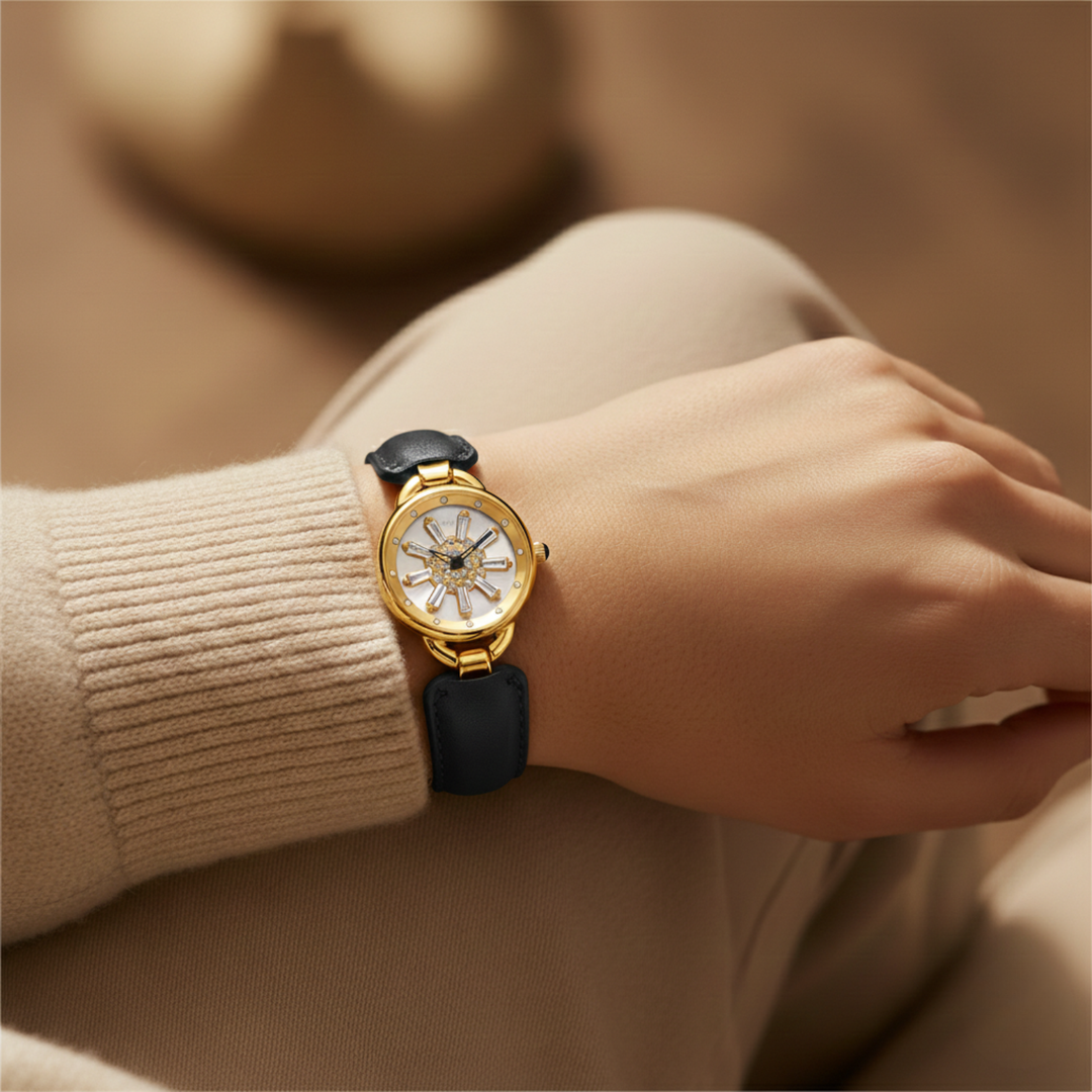 Aurora Women Dynamic Rotating Dial Watch Ð Black Gold Edition