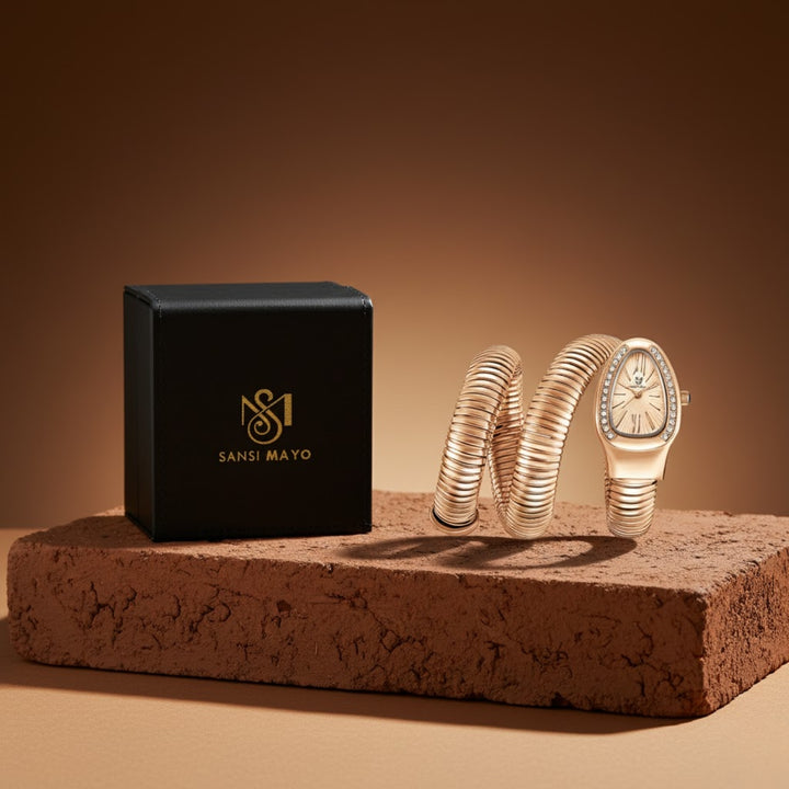 Snake 2.0 Rose Gold Coil Bracelet Watch — Rose Gold Dial | Sansi Mayo