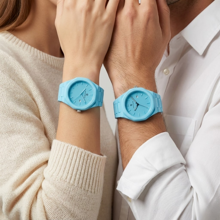 Couple Sky Blue Serenity Wrist Watch Set