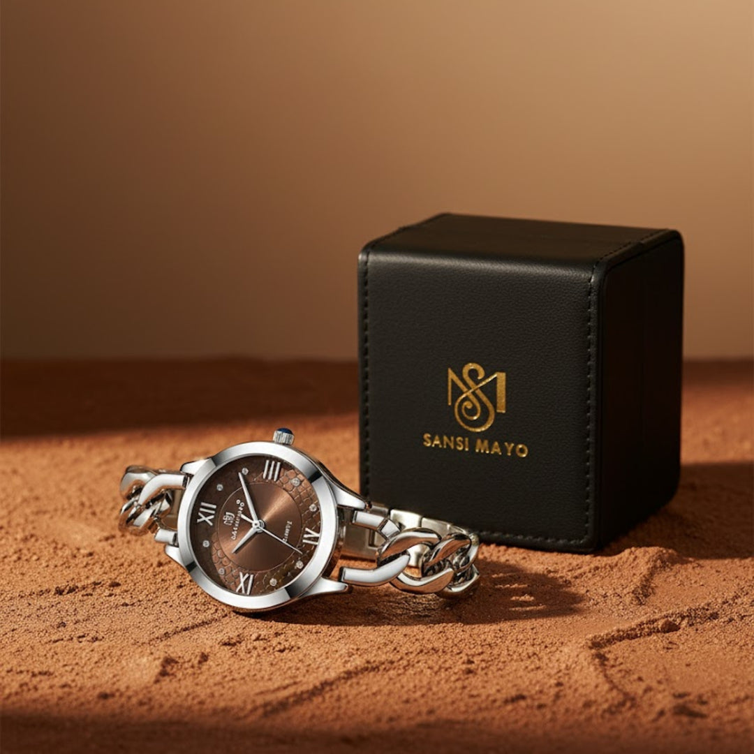 Zeenat Silver Brown Dial Quartz Watch