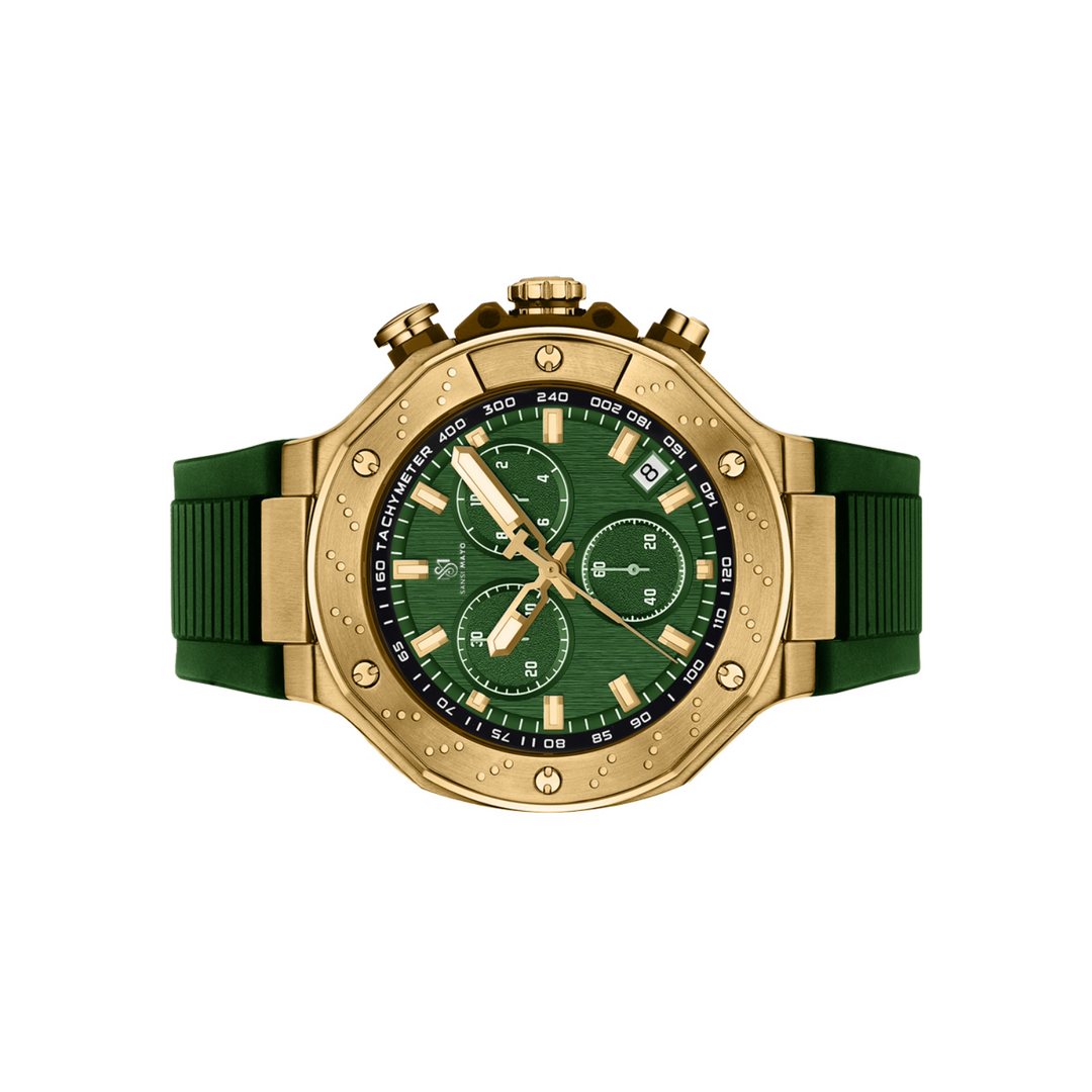 Romano Green Dial Men’s Watch — Gold Case & Green Silicone Strap