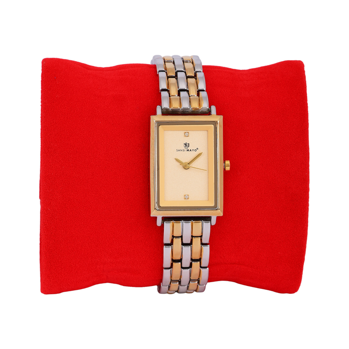 Sansimayo Women’s Grey Dial Watch with Bracelet – Two Tone Silver Gold