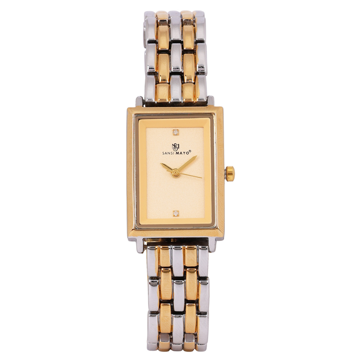 Sansimayo Women’s Grey Dial Watch with Bracelet – Two Tone Silver Gold