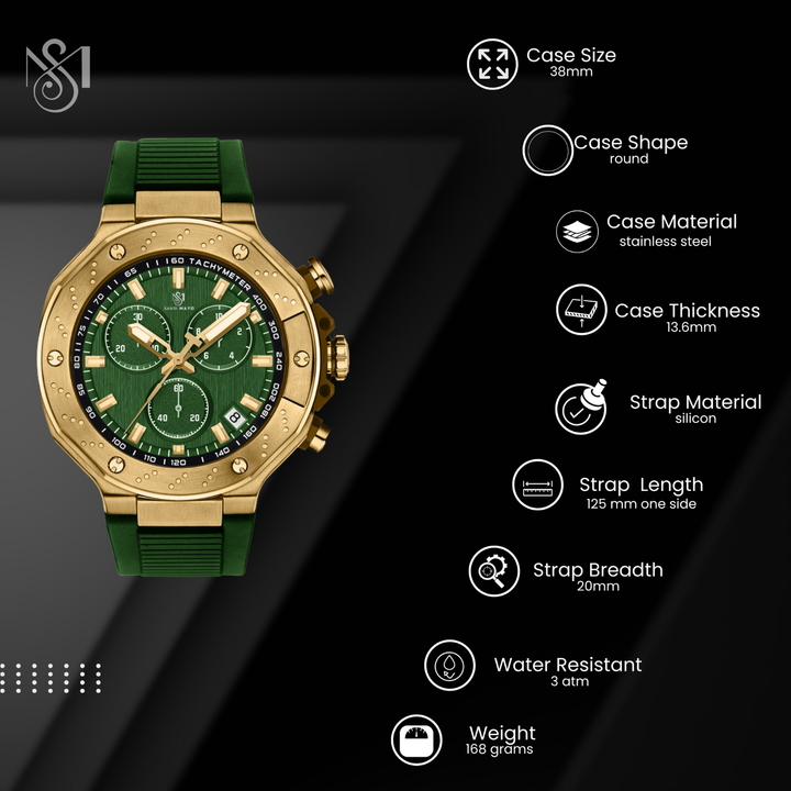 Romano Green Dial Men’s Watch — Gold Case & Green Silicone Strap