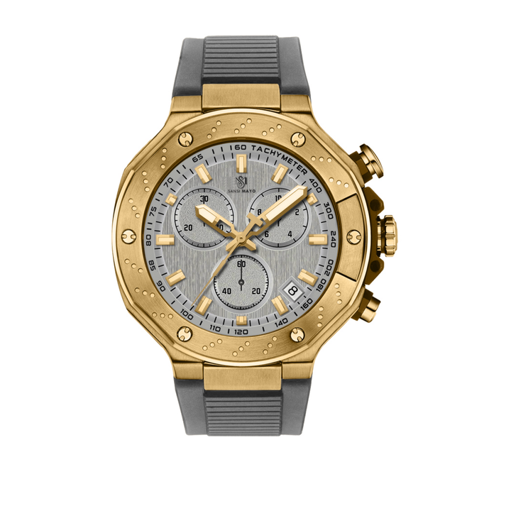 Romano Grey Dial Watch — Grey Strap, Gold Case for Men
