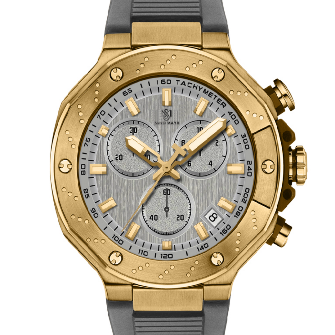 Romano Grey Dial Watch — Grey Strap, Gold Case for Men
