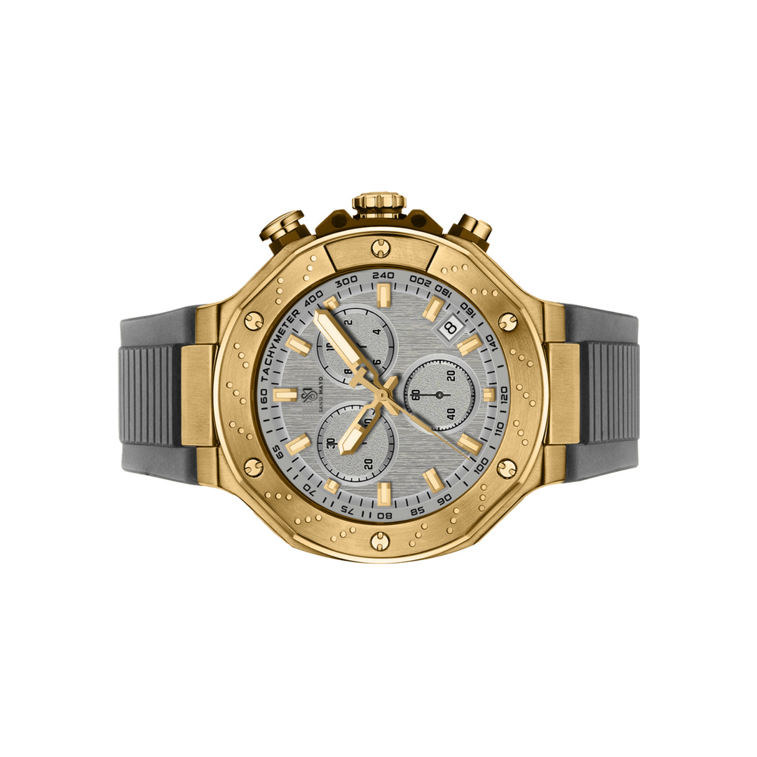 Romano Grey Dial Watch — Grey Strap, Gold Case for Men