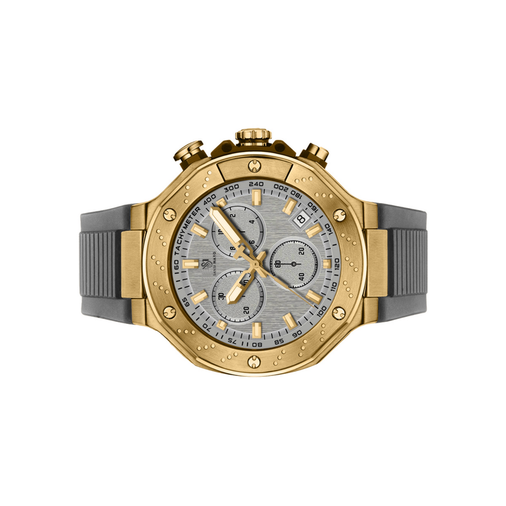 Romano Grey Dial Watch — Grey Strap, Gold Case for Men