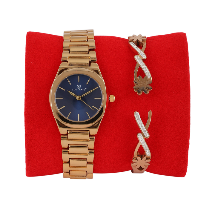 Sansimayo Women’s Blue Dial Watch with Bracelet – Gold Finish