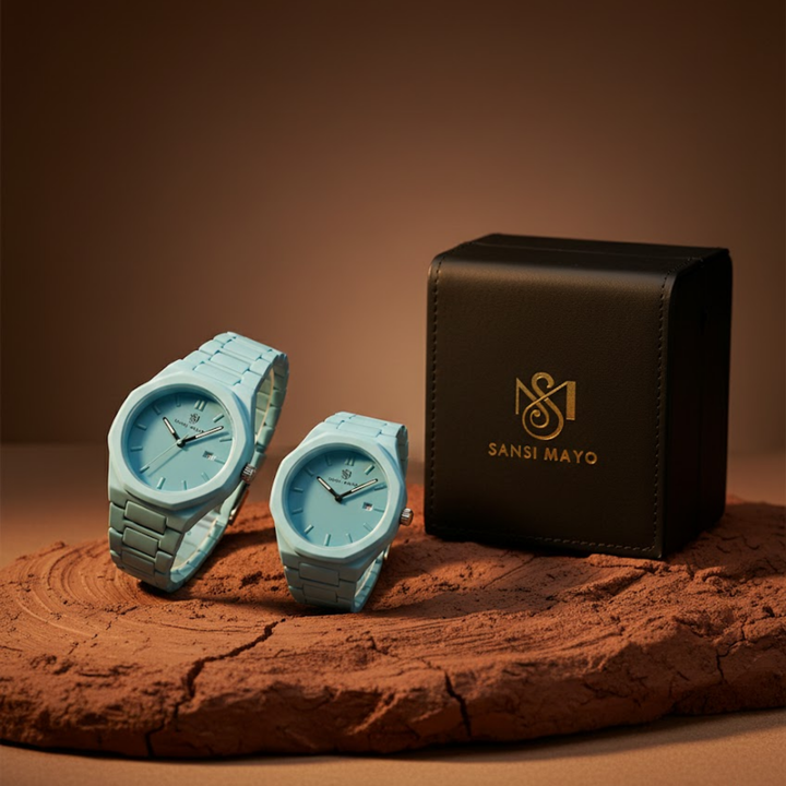Couple Sky Blue Serenity Wrist Watch Set