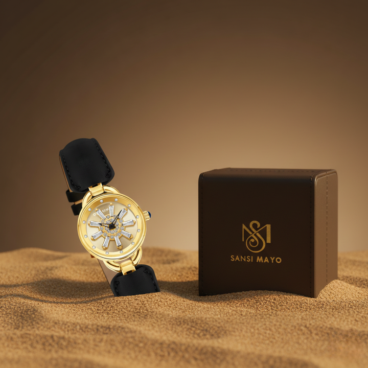 Aurora Women Dynamic Rotating Dial Watch Ð Black Gold Edition