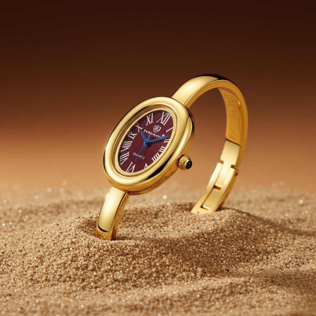 Sansi Mayo Minari Watch — Gold Stainless Steel (Maroon Dial)