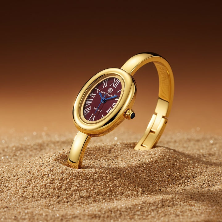 Sansi Mayo Minari Watch — Gold Stainless Steel (Maroon Dial)