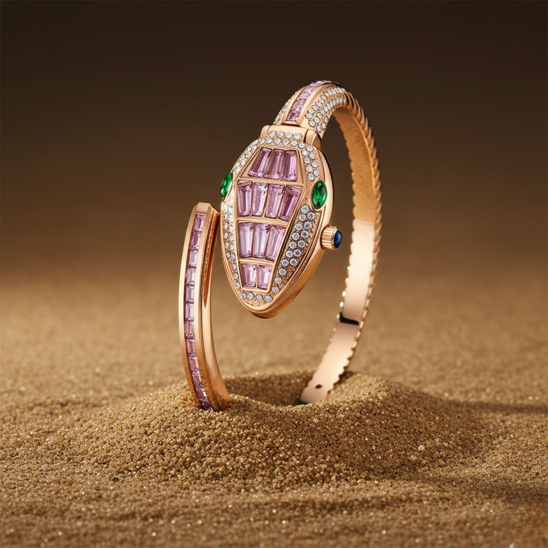 Python Rose Gold And Pink Bracelet Watch – White Dial (PI) | Sansi Mayo