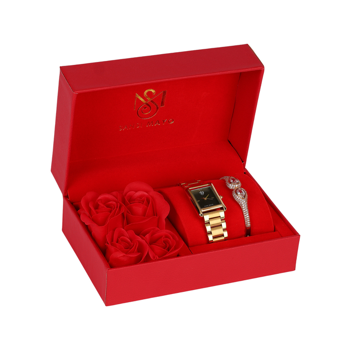 Sansimayo Women’s Black Dial Watch with Bracelet – Gold Edition