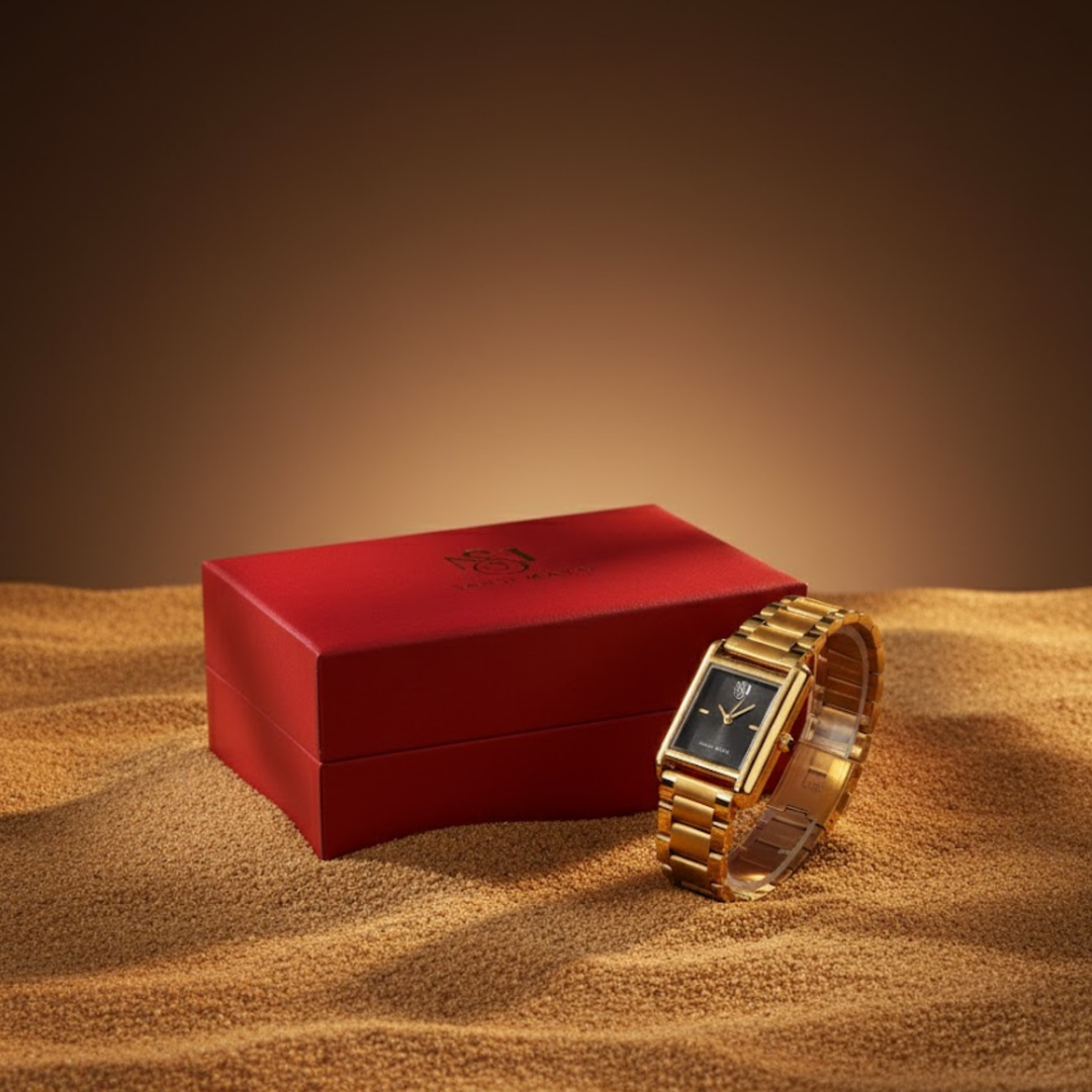 Sansimayo Women’s Black Dial Watch with Bracelet – Gold Edition