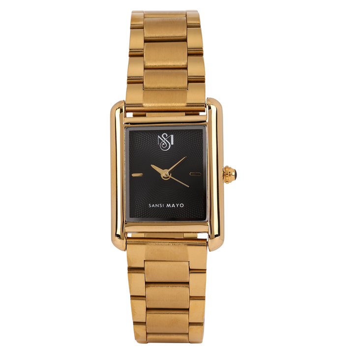 Sansimayo Women’s Black Dial Watch with Bracelet – Gold Edition