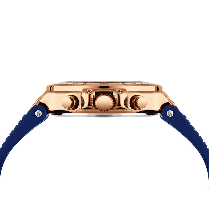 Romano Blue Dial Watch — Rose Gold Case, Blue Silicone Strap for Men