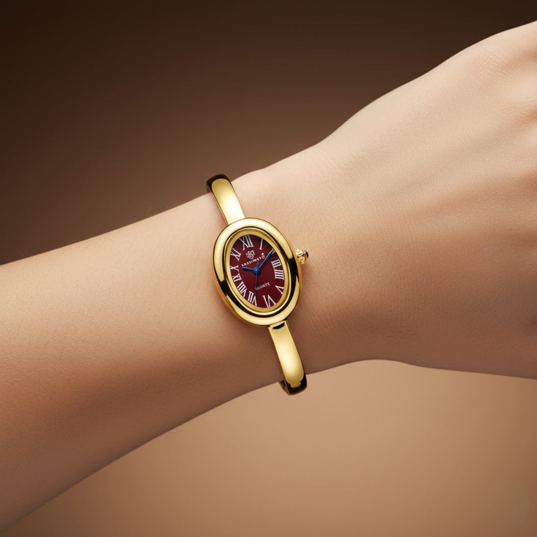 Sansi Mayo Minari Watch — Gold Stainless Steel (Maroon Dial)