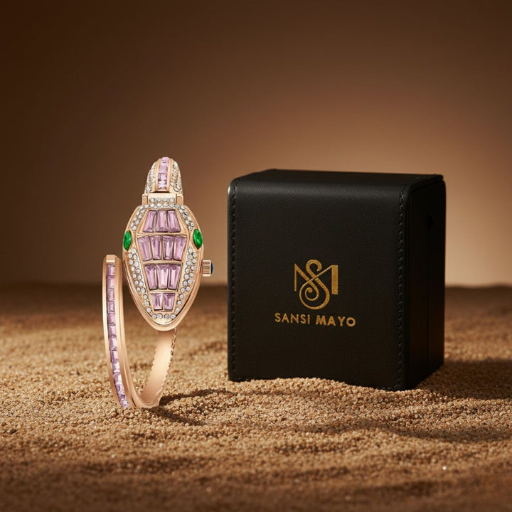 Python Rose Gold And Pink Bracelet Watch – White Dial (PI) | Sansi Mayo
