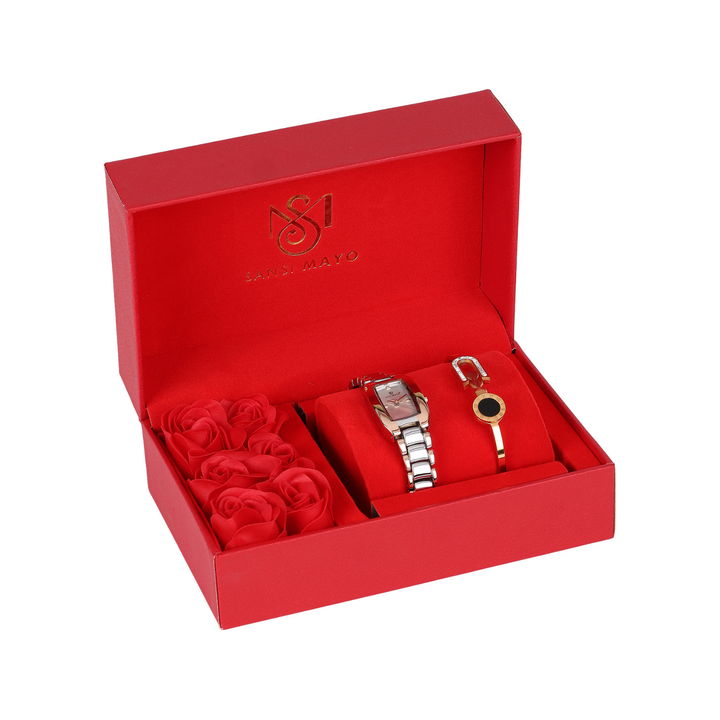 Sansimayo Women’s White Dial Watch with Bracelet – Silver Rose Gold Edition