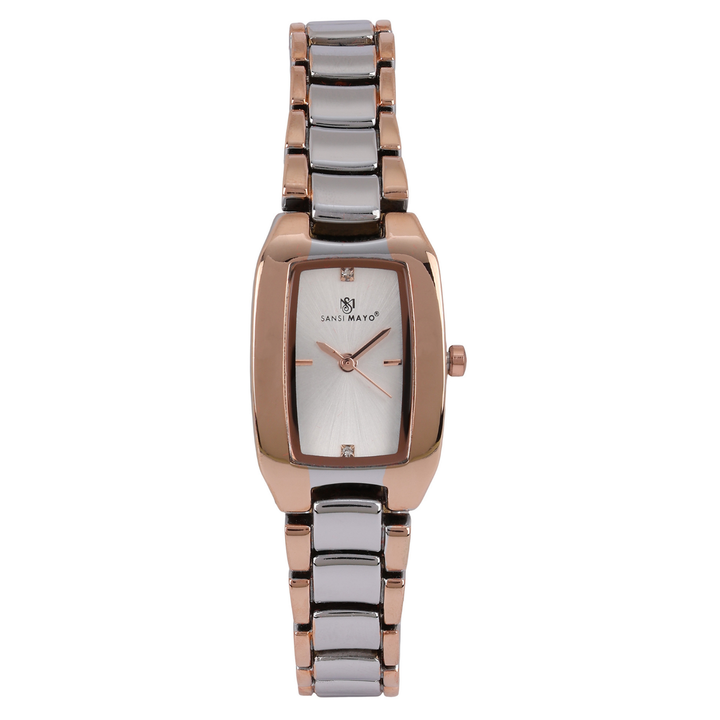 Sansimayo Women’s White Dial Watch with Bracelet – Silver Rose Gold Edition