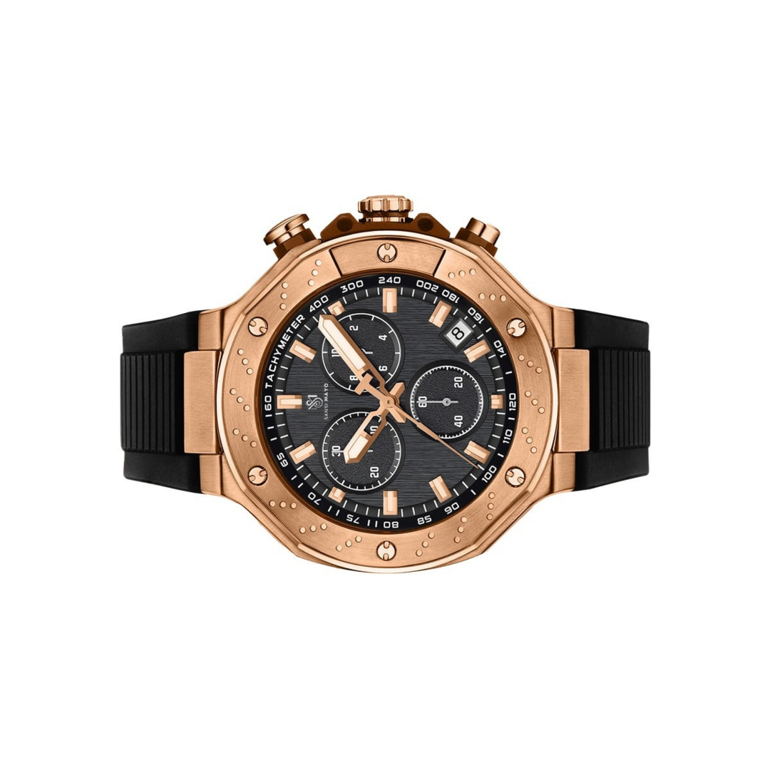 Romano Black Dial Watch — Rose Gold Case, Black Strap