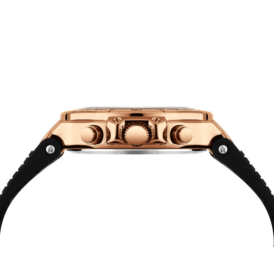 Romano Black Dial Watch — Rose Gold Case, Black Strap