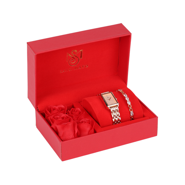 Sansimayo Women’s Rose Gold Watch with Bracelet – Crystal Stone Edition