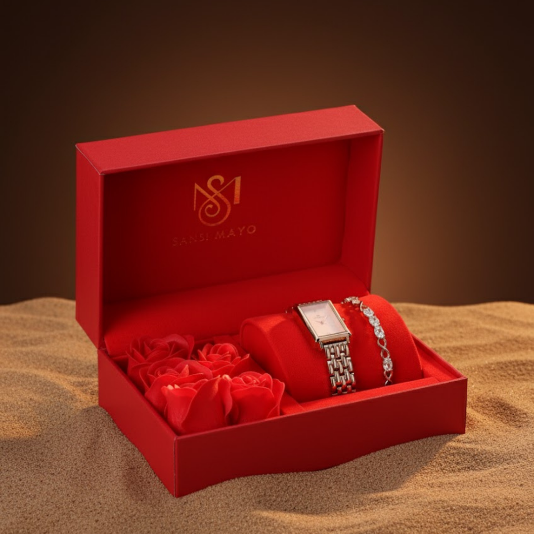 Sansimayo Women’s Rose Gold Watch with Bracelet – Crystal Stone Edition