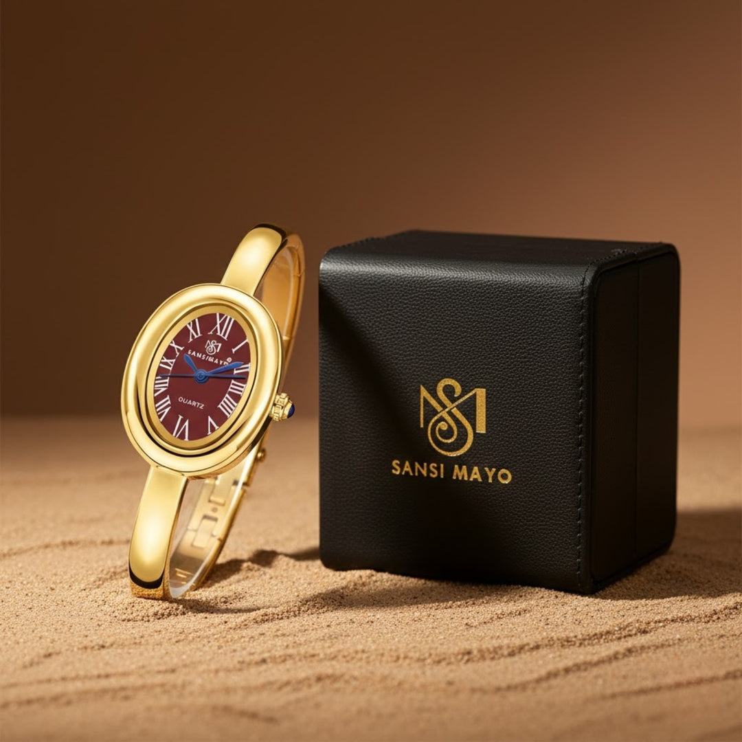 Sansi Mayo Minari Watch — Gold Stainless Steel (Maroon Dial)