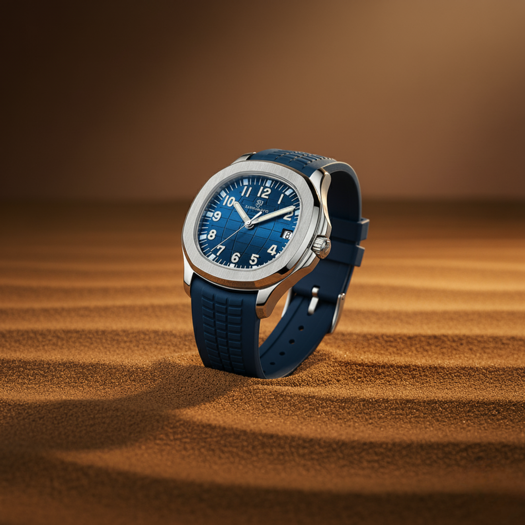 Round Blue Steel Wrist Watch