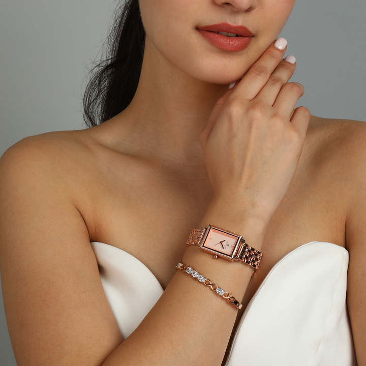 Sansimayo Women’s Rose Gold Watch with Bracelet – Crystal Stone Edition
