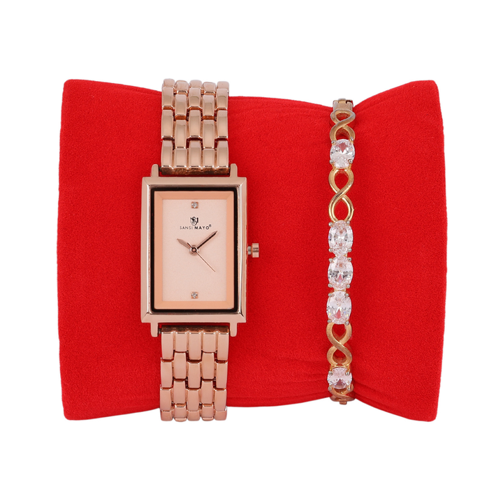 Sansimayo Women’s Rose Gold Watch with Bracelet – Crystal Stone Edition