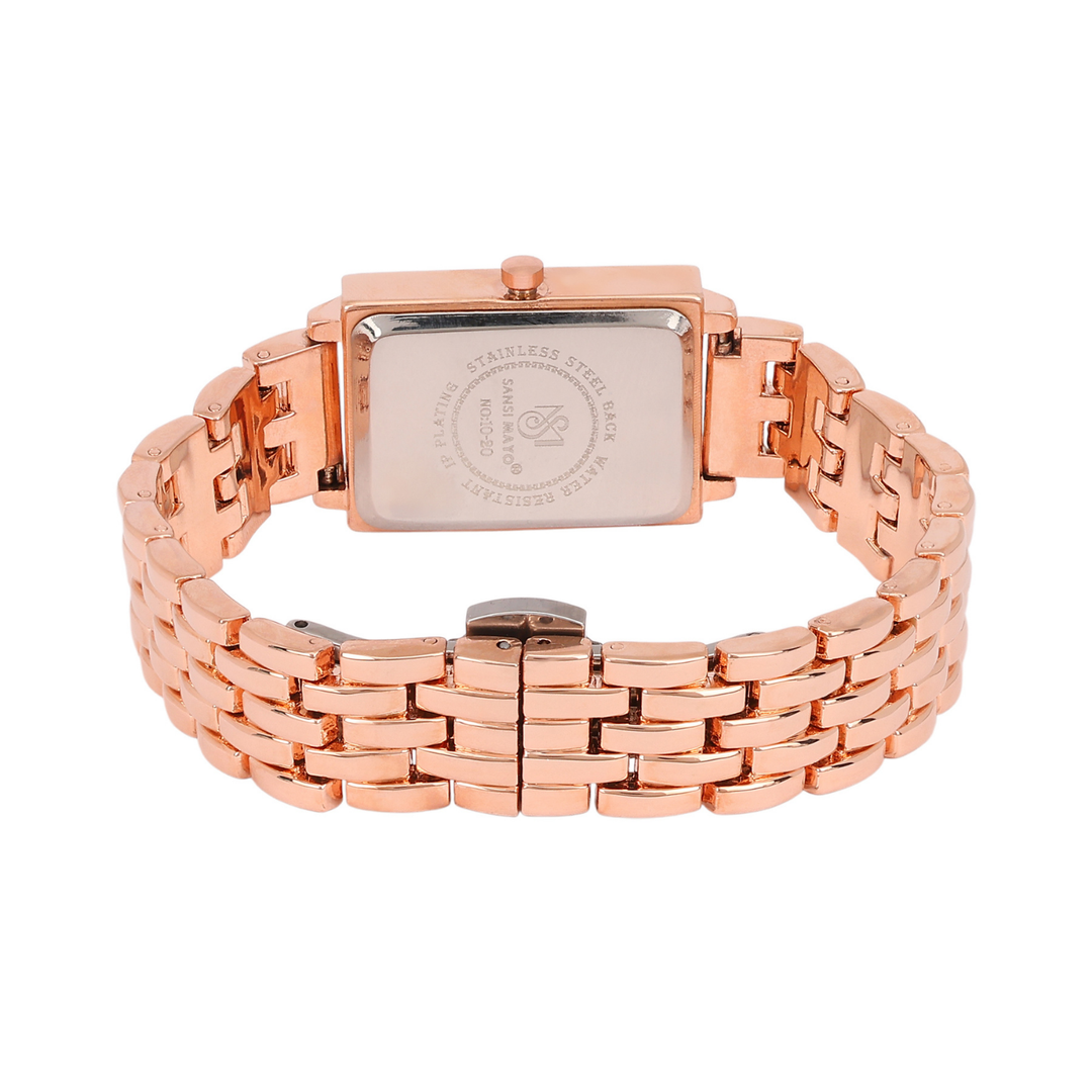 Sansimayo Women’s Rose Gold Watch with Bracelet – Crystal Stone Edition