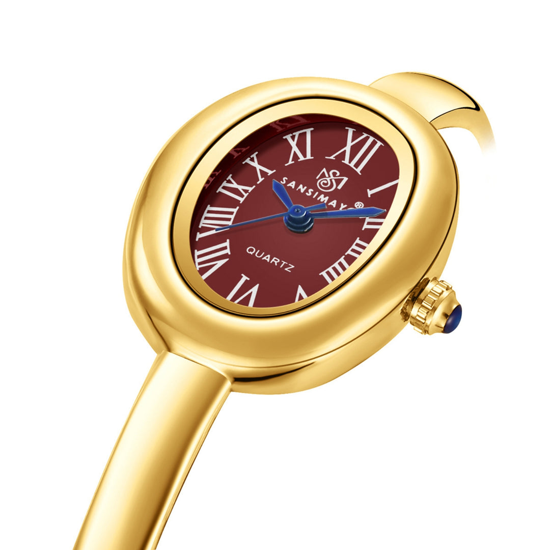 Sansi Mayo Minari Watch — Gold Stainless Steel (Maroon Dial)