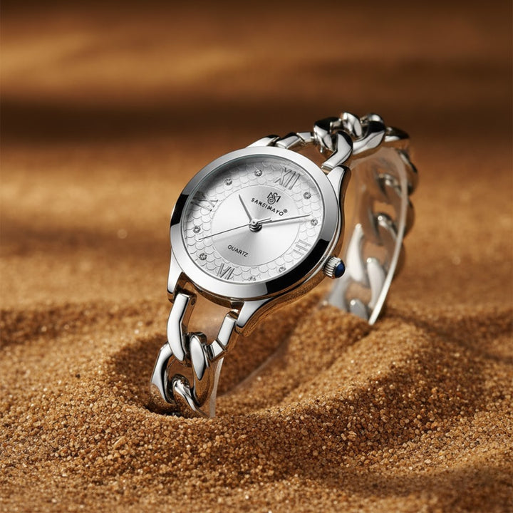 Zeenat Silver Green Dial Quartz Watch