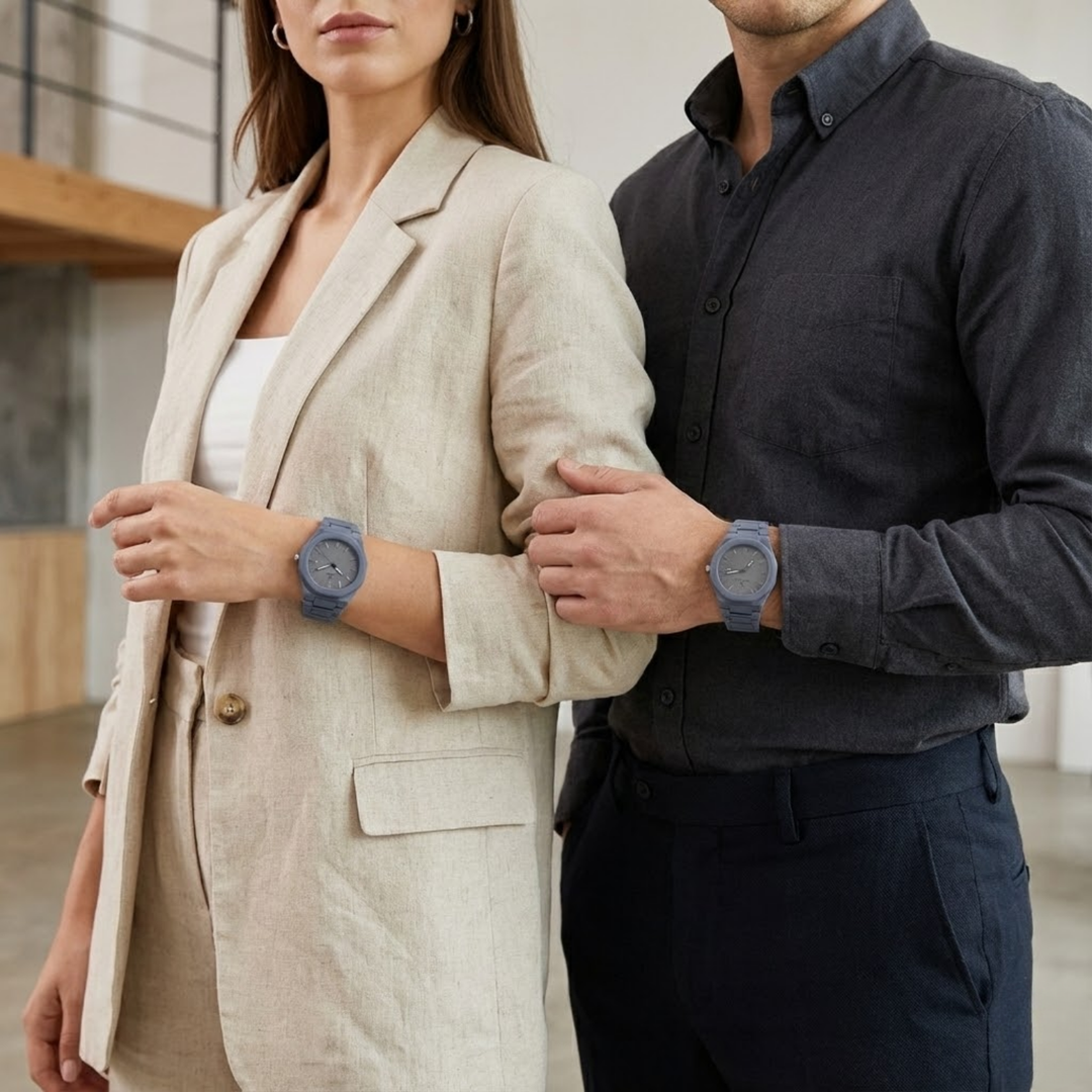 Couple Gray Horizon Wrist Watch Set