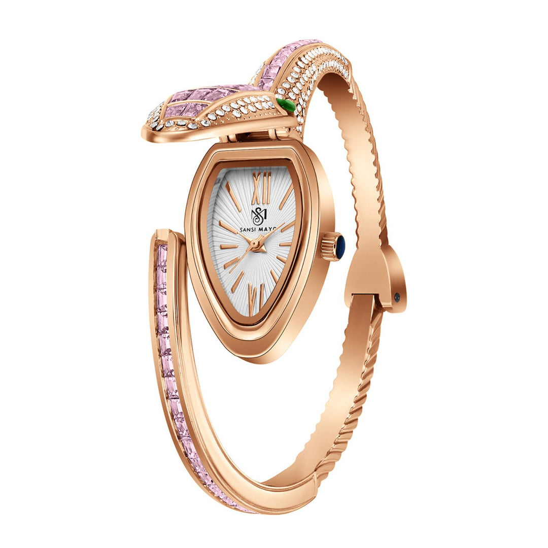 Python Rose Gold And Pink Bracelet Watch – White Dial (PI) | Sansi Mayo