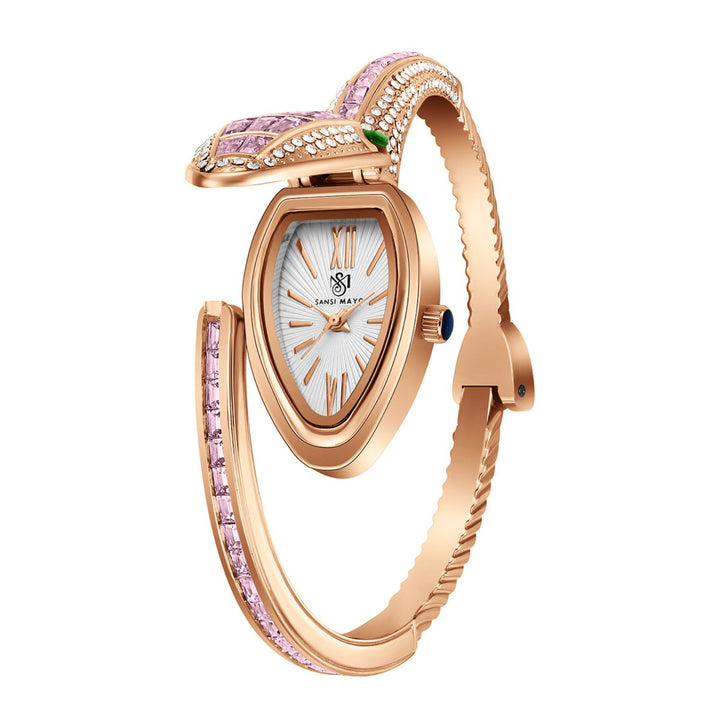 Python Rose Gold And Pink Bracelet Watch – White Dial (PI) | Sansi Mayo