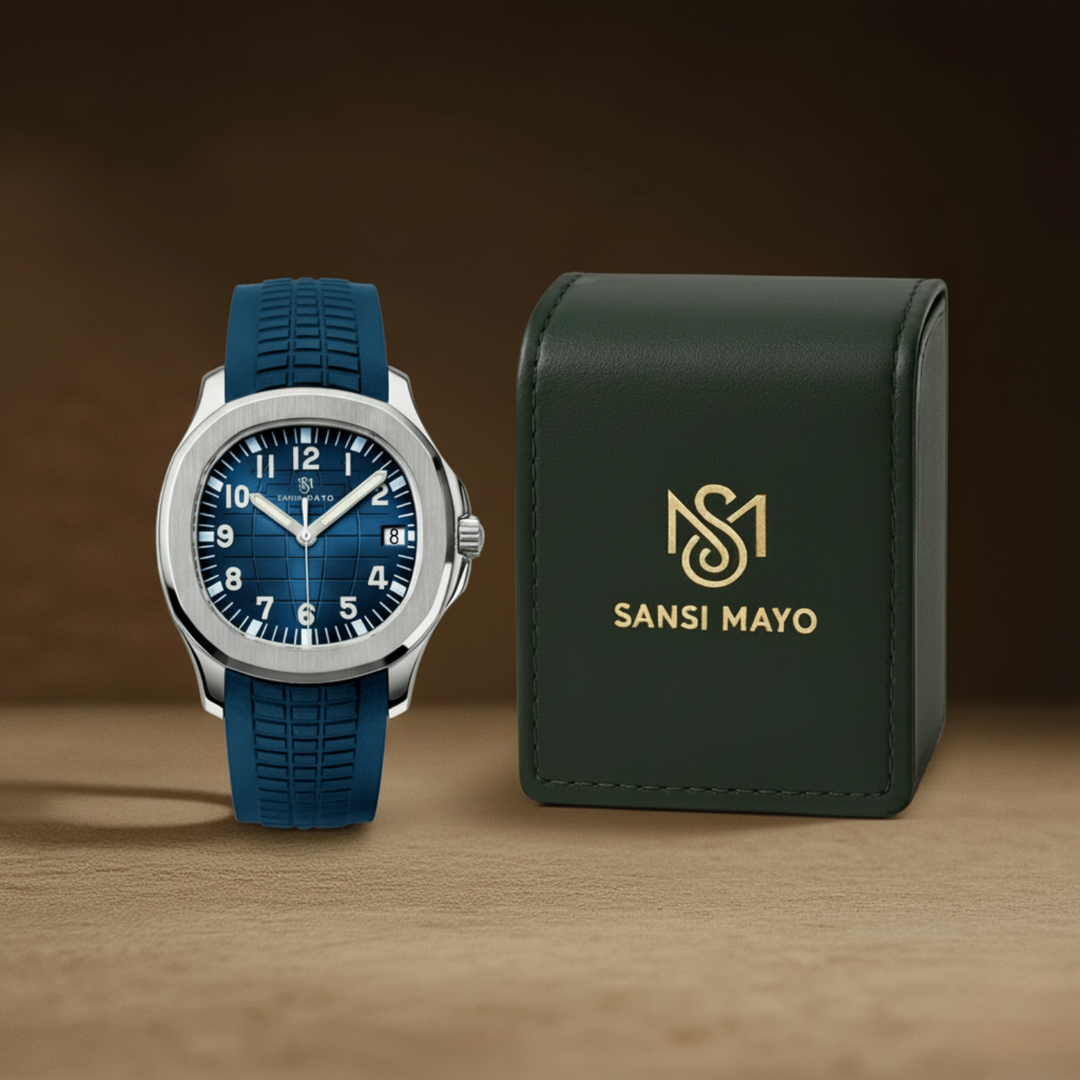 Round Blue Steel Wrist Watch