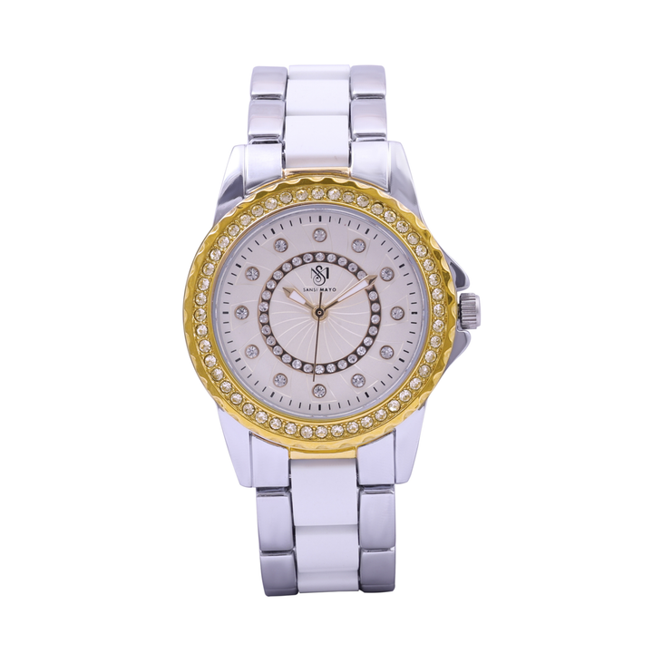 Round Two Tone White Wrist Watch