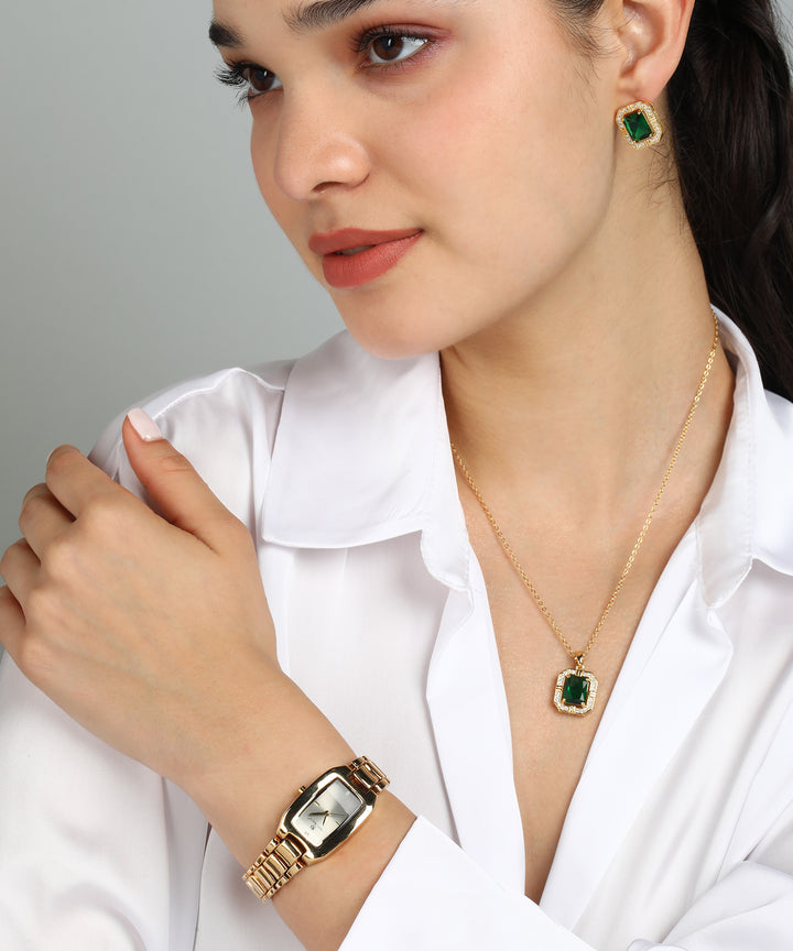 Sansi Mayo Women’s Watch & Jewellery Gift Set — Gold with Grey Dial & Egyptian Stone
