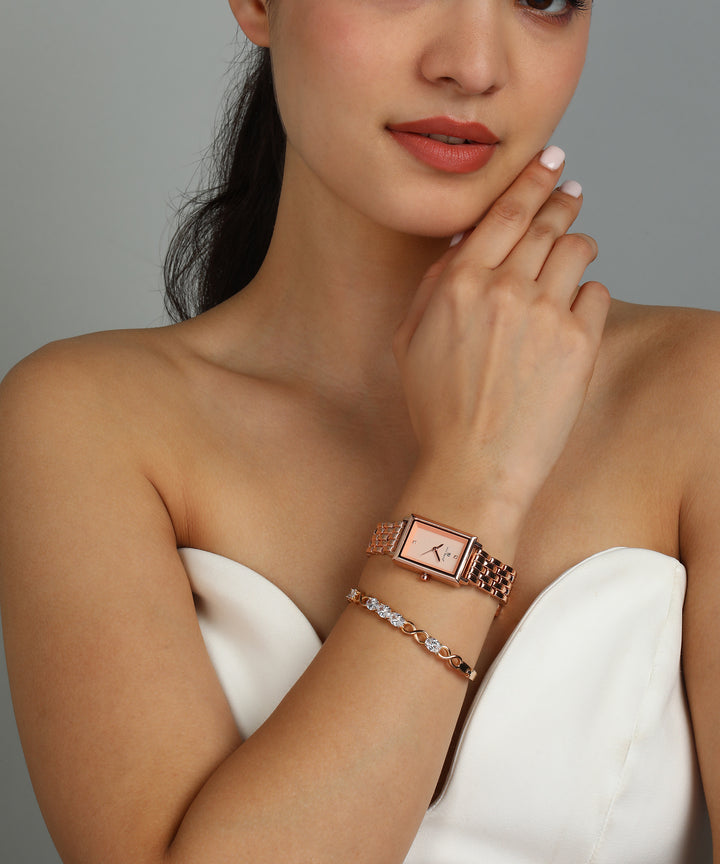 Sansimayo Women’s Rose Gold Watch with Bracelet – Crystal Stone Edition