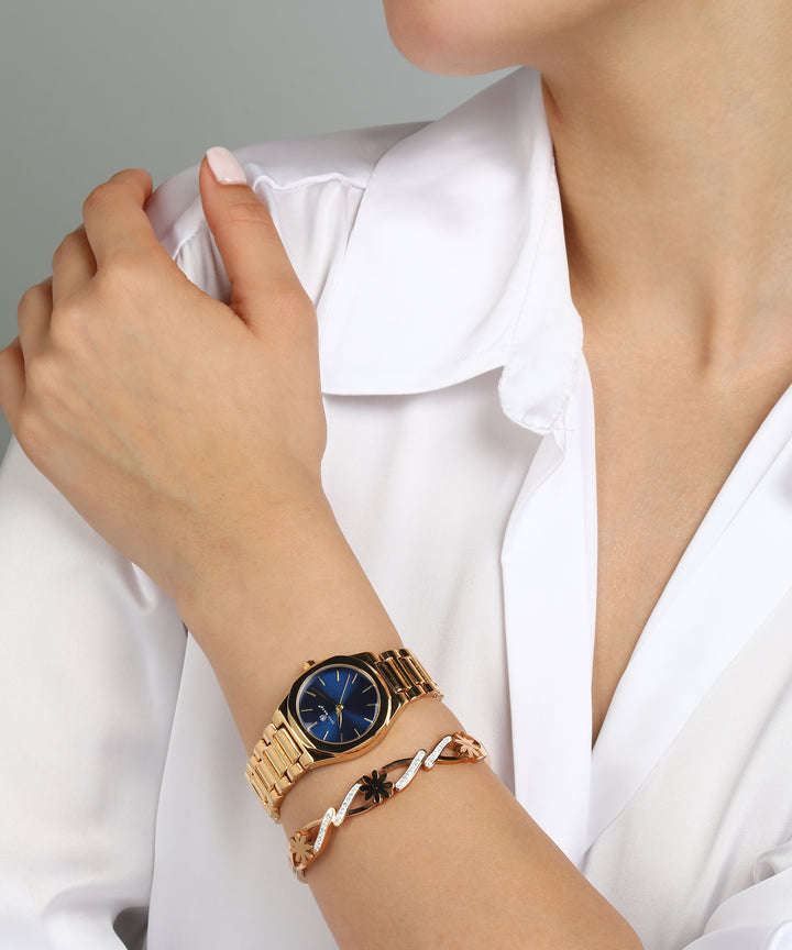 Sansimayo Women’s Blue Dial Watch with Bracelet – Gold Finish