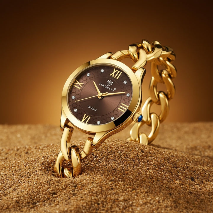 Zeenat Gold Brown Dial Quartz Watch